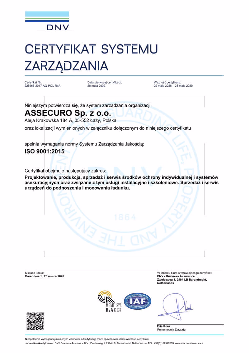 Сертифікація 2 Сертіфікат якості менеджмента Assecuro на 2026-2029: відповідність стандартам ISO 9001- 2015